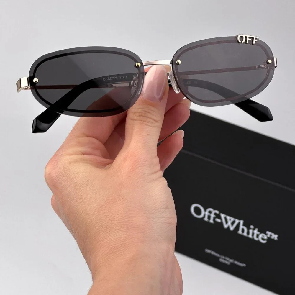 Off-White MIAMI Men Sunglasses – Gold Oval Frame with Grey Lenses | Model